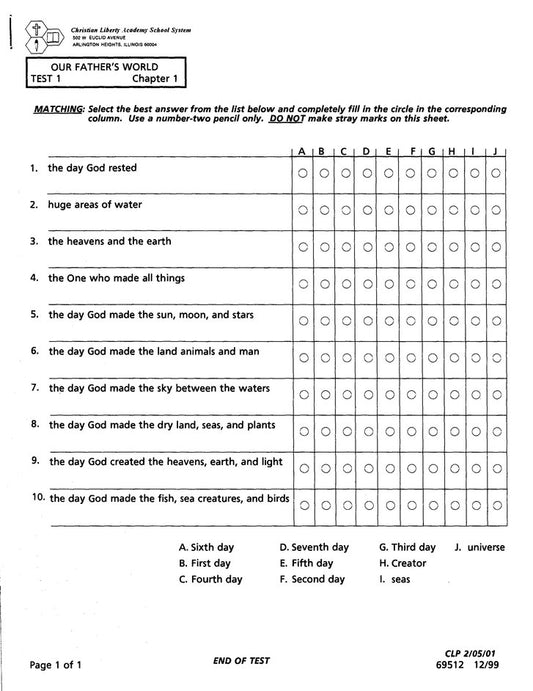Our Father's World Test Packet