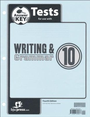 BJU Writing & Grammar 10 Tests Answer Key Fourth Edition